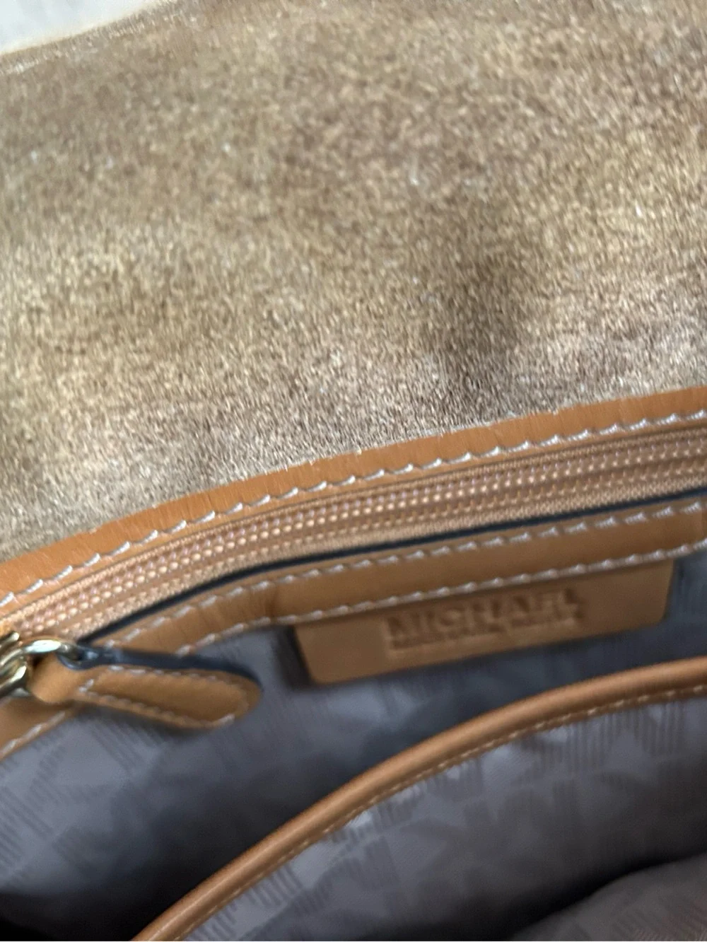 Classic Brown Suede Crossbody Bag with Tan Trim